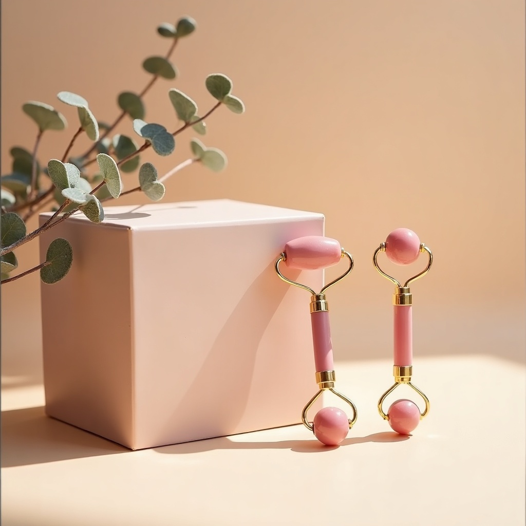 Kit Ritual Facial Lumatell — gua sha de cuarzo rosa y rodillo frío en su caja